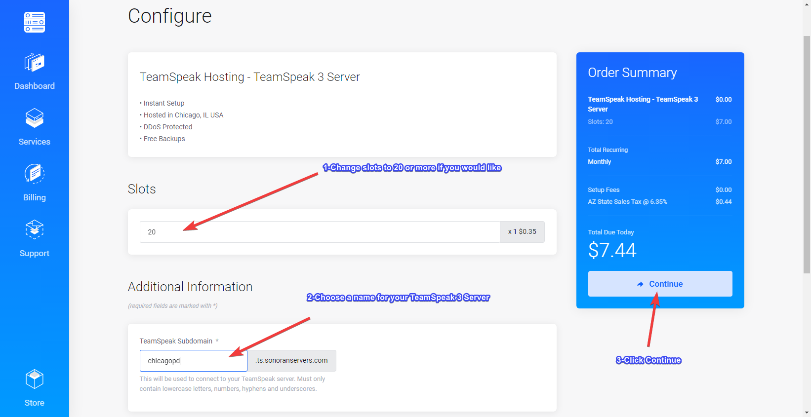 Configure TeamSpeak Purchase Options Example